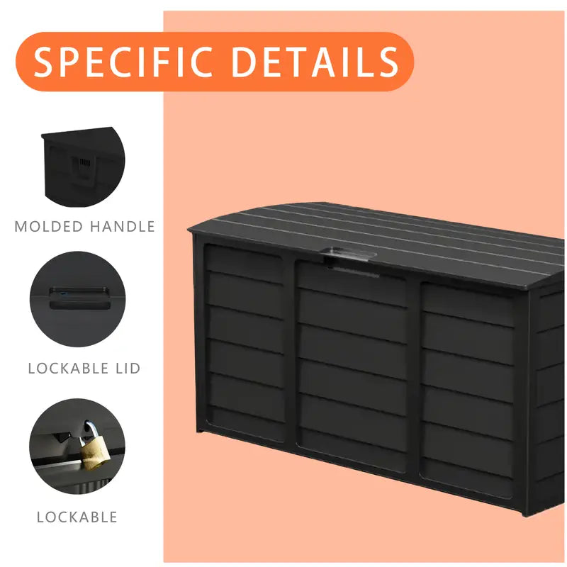 75-Gallon Black Outdoor Storage Box with Handles and Wheels, Large Deck Furniture Cabinet for Pool