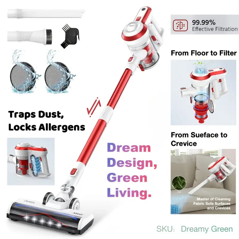 Cordless Vacuum Cleaner, 4-in-1 Rechargeable Stick & Handheld, Lightweight Design For Home, Hardwood Floors, Carpets, Pet Hair